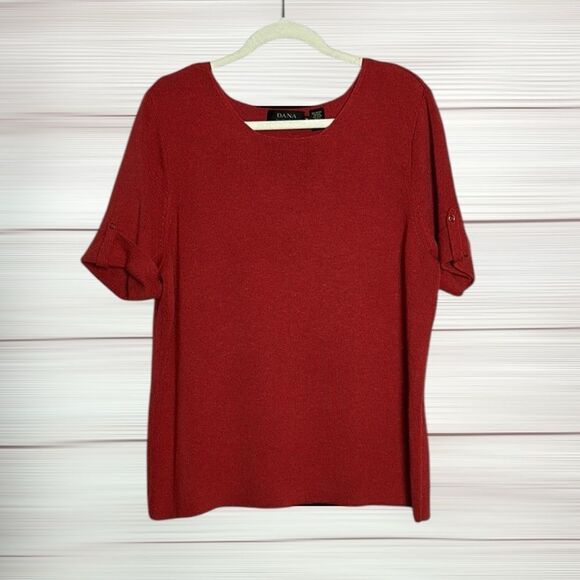 Dana Buchman Tops - Dana Buchman Woman Terracota Knit Top Short Sleeve Round Neck size 2X Vintage